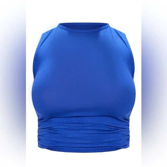 NWOT PrettyLittleThing blue jersey ruched side sleeveless crop top size 6 - Picture 5 of 9